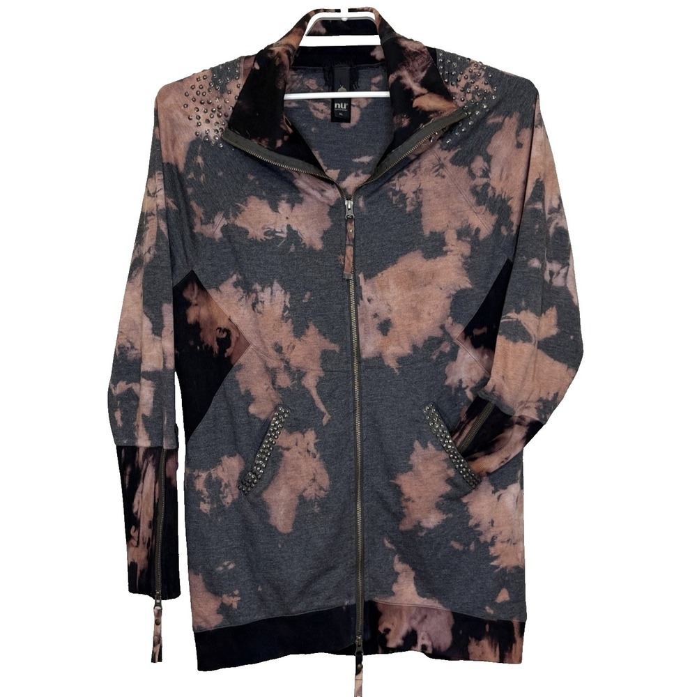NU by Staff Woman Full Zip Tunic Jacket Sz XL Tie Dye Pockets Long Sleeve Grunge